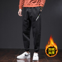 NEW LAKE黑色牛仔裤男秋冬款潮牌胖子加大码加厚加绒裤子男宽松束脚工装裤牛仔裤