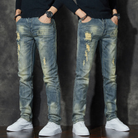 NEW LAKE复古破洞牛仔裤男直筒宽松长裤高端水洗怀旧港味潮牌裤子秋冬棉牛仔裤
