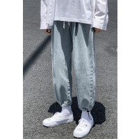 NEW LAKE秋冬九分裤宽松休闲男裤子韩版潮流松紧腰牛仔裤束脚运动潮牌百搭牛仔裤