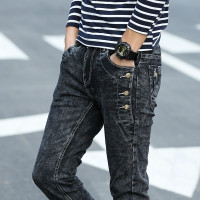 NEW LAKE加绒牛仔裤男秋冬款加厚黑灰雪花高端男士修身小脚裤网红韩版潮流牛仔裤