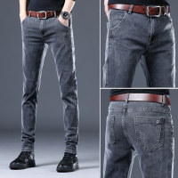 NEW LAKE秋冬款烟灰色加绒牛仔裤男士潮牌修身小脚韩版潮流休闲配皮鞋裤子牛仔裤
