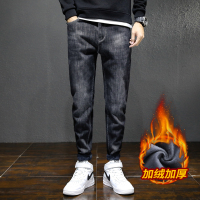 NEW LAKE冬季弹力牛仔裤男士黑色简约加绒裤直筒宽松显瘦休闲长裤子秋冬款牛仔裤