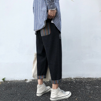 NEW LAKE直筒撞色牛仔裤韩版潮牌宽松加肥加大码工装九分裤秋冬胖男士裤子牛仔裤
