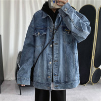 NEW LAKE旋律风车水洗刺绣牛仔服男韩版宽松潮流百搭翻领工装夹克秋季外套夹克