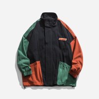 NEW LAKE格图力2020秋季复古日系男士拼接立领夹克宽松印花休闲工装外套潮夹克