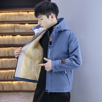 NEW LAKE秋冬季加绒加厚夹克外套男连帽工装保暖上衣初中高中学生冬装棉服夹克