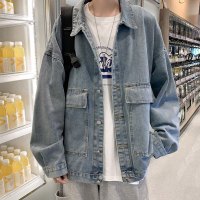 NEW LAKE浅色水洗大口袋牛仔夹克男秋季港风休闲外衣宽松bf男友风百搭外套夹克