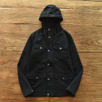 NEW LAKE版型硬气面料厚重工装连帽夹克男秋季宽松复古棉长袖休闲外套潮夹克