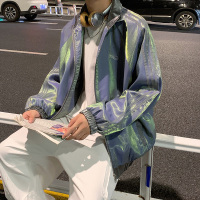 NEW LAKE2020炫彩反光潮流前卫夹克男装国潮时尚条纹宽松个性痞帅夜店外套夹克