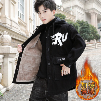 NEW LAKE冬季男士加绒牛仔外套男高中学生夹克衣服潮流加厚保暖中长款风衣夹克