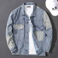 NEW LAKE帅气春秋新款拼接复古牛仔外套男宽松韩版休闲夹克男百搭潮流上衣夹克