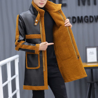 NEW LAKE冬季中长款大衣男加绒加厚一体皮衣夹克帅气风衣外套秋冬潮流夹克