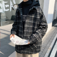 NEW LAKE韩版学院风短款格子毛呢大衣男冬季加厚连帽夹克bf男友风呢子外套夹克