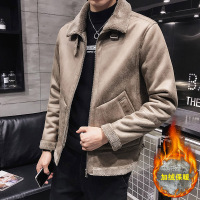 NEW LAKE秋冬季男士加绒皮夹克韩版潮流一体棉衣羔毛领加厚皮草外套夹克