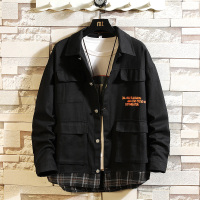 NEW LAKE格子假两件工装外套男士秋冬季潮牌胖子大码日系夹克韩版潮流上衣夹克