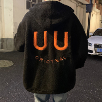 NEW LAKE胖子日系摇粒绒刺绣夹克棉服男大码宽松学生潮牌冬季加绒连帽外套夹克