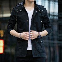 NEW LAKE帆布外套男秋冬薄款夹克秋季男装休闲棉大码衣服中长款风衣褂子夹克