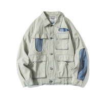NEW LAKELES帅T林弯弯春秋美式复古工装外套翻领韩国做旧牛仔夹克学生男女夹克