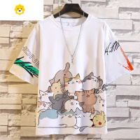 FISH BASKET季五分袖t恤潮流宽松大码短袖上衣猫咪半袖青少年帅气学生体恤