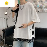 FISH BASKET季薄款假两件短袖T恤男排扣拼接潮牌ins休闲青少年日系体恤上衣