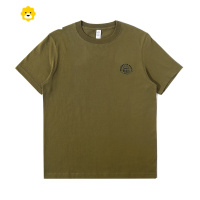 FISH BASKET复古橄榄绿250g精梳棉圆领印花短袖t恤男款军绿色设计感半袖