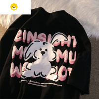 FISH BASKET大码宽松可爱小狗季ins风潮流短袖男女t恤情侣上衣印花