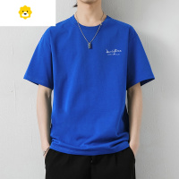 FISH BASKET克莱因蓝短袖男季薄款T恤男士宽松圆领半袖上衣服