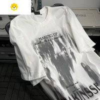 FISH BASKET季短袖T恤男ins美式潮牌hiphop高街人物印花五分袖体恤