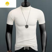 FISH BASKET半高领打底衫男士短袖T恤冰丝薄款韩版弹力针织衫修身上衣潮内搭