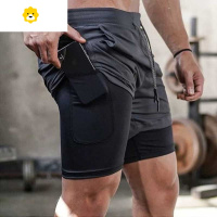 FISH BASKET运动短裤男假两件双层专业健身跑步田径篮球训练五分裤防走光迷彩