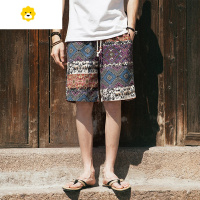 FISH BASKET短裤男季薄款亚麻五分裤泰国大象速干沙滩裤潮牌复古男士大裤衩