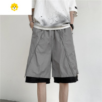 FISH BASKET美式机能工装短裤男季拉链设计感假两件裤宽松休闲五分裤子