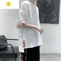 FISH BASKET侧边系带短袖T恤男季潮牌ins港风半袖体恤衫2024年新款宽松上衣