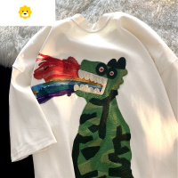 FISH BASKET大码300斤重工恐龙短袖t恤男装季美式复古薄款宽松休闲半袖上衣