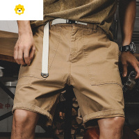 FISH BASKET美式复古短裤男季工装薄款潮牌宽松中裤腰带设计感五分裤子男士