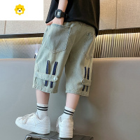FISH BASKET男童季牛仔短裤2024新款儿童帅气韩版中大童炸街宽松直筒中裤潮