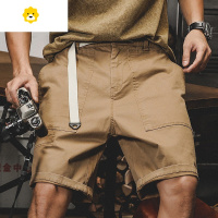 FISH BASKET美式复古短裤男季工装薄款潮牌宽松中裤腰带设计感五分裤子男士