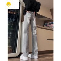 FISH BASKET2024新款灰色牛仔裤腰带男潮修身美式复古vibe裤子宽松直筒裤水洗