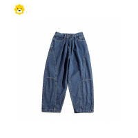 FISH BASKET日系复古百搭剪裁工装牛仔裤男明线宽松灯笼裤休闲学生bf阔腿长裤