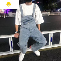 FISH BASKET港味复古牛仔背带裤男潮牌宽松直筒阔腿工装连体裤情侣百搭吊带裤