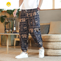 FISH BASKET九分裤子男季薄款亚麻休闲裤棉麻灯笼裤宽松大码泰国大象束脚裤