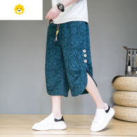 FISH BASKET中国风男裤子排扣直筒运动宽松古风提花七分裤宽松大码沙滩短裤男