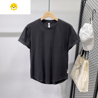 FISH BASKET▲日系休闲纯色圆下摆弧形百搭显瘦半袖T恤男青年短袖体恤