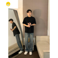 FISH BASKET美式高街vibe裤子男款蓝色牛仔裤宽松直筒阔腿裤广东十三行休闲裤