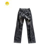 FISH BASKET妈个鸡妈 ins休闲高街刮烂破洞拼接做旧牛仔裤男女直筒裤子宽松潮