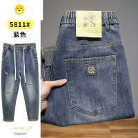 FISH BASKET九分裤子男款破洞牛仔裤季薄款潮牌宽松小直筒松紧腰带休闲百搭