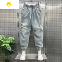 FISH BASKET2024季薄款浅色牛仔裤男士宽松复古磨白休闲新款九分束脚哈伦裤