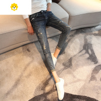 FISH BASKET季薄款高端牛仔裤男士韩版潮流九分裤痞帅潮牌紧身修身小脚裤子