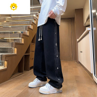 FISH BASKET款阔腿牛仔裤男孩初中高中学生潮流帅气宽松直筒长裤大童裤子