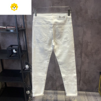 FISH BASKET白色牛仔裤男修身凸印高级设计感弹性小脚刺绣白长裤子